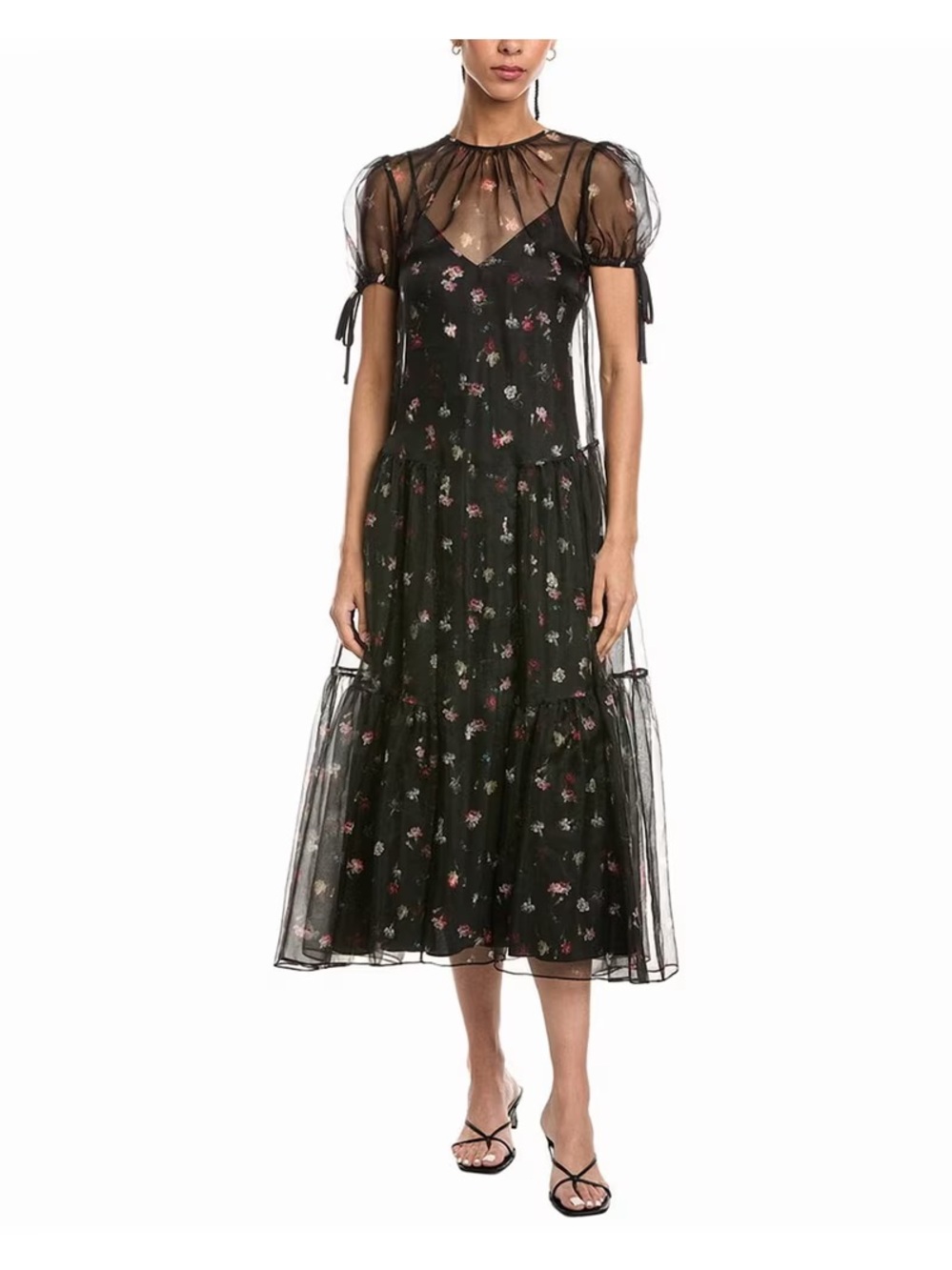 NWT - Cinq Ć Sept womens Tumbling Carnation Kaida Silk Midi Dress, SZ 14